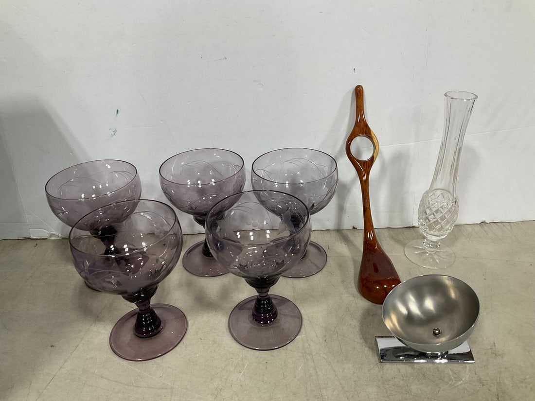 Waterford engraved leaf glasses, vase(9in.tall), and more: Waterford engraved leaf glasses, vase(9in.tall), and more