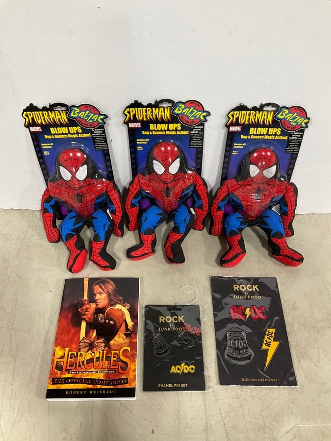 Spiderman Blowups, ACDC Pins/Patches, and more: Spiderman Blowups, ACDC Pins/Patches, and more