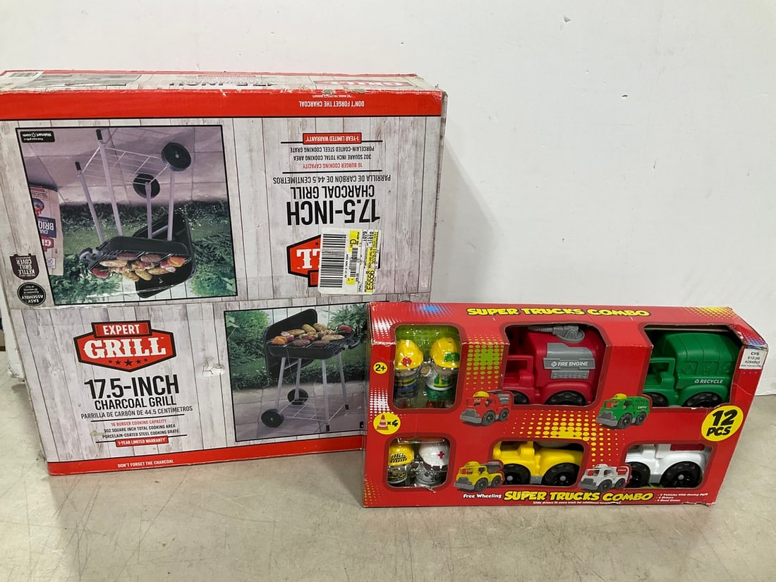 17.5in Charcoal Grill *new in box* and Super Trucks Combo Toy Set (1 of 1)