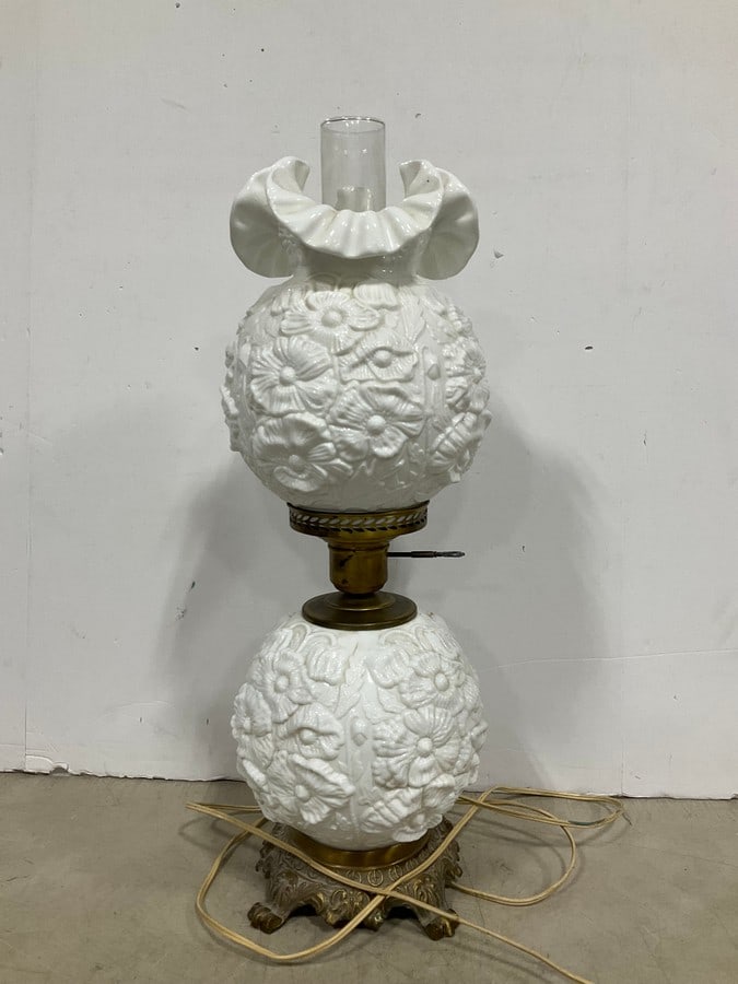 Fenton Gone with the Wind poppy lamp-23in.tall(milk glass base) (1 of 1)