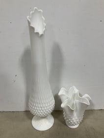 Fenton Hobail Milke Glass Vases (Tallest - 19.5in)