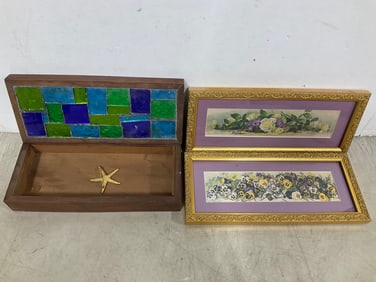 Stained Glass Decorative Box, and Framed Artwork (5inx11.25in)
