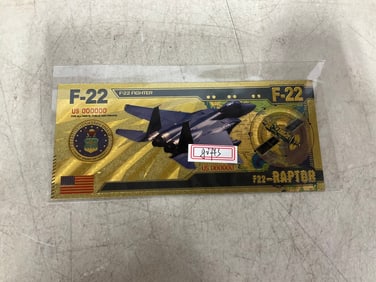 F-22 raptor gold foil banknote