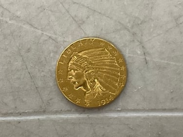 1914 gold 2 half dollar indian head coin
