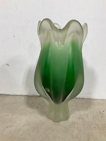 Glass tulip green vase(11in.tall)
