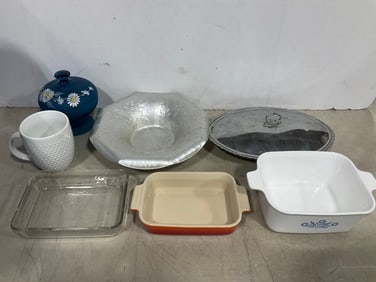 Corningware, milk glass mug, and more