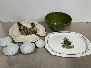 Christmas platter, 1950's california pottery plates, and more