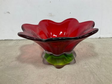 Teleflora red glass flower bowl