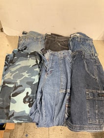 Denim shorts, blue camoflauge pants, and jeans(various sizes)