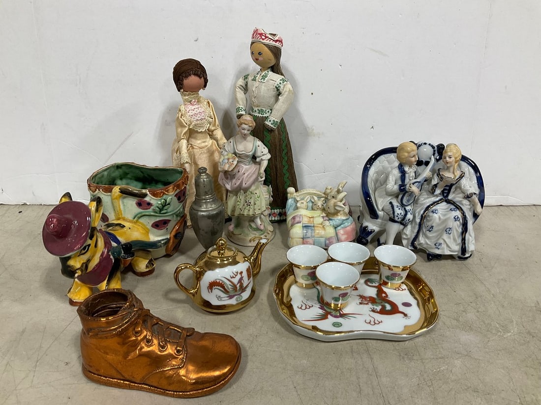 Various Ceramic Figures, Oriental Mini Tea Set, Vintage Dolls, and more (Tallest - 10in) (1 of 1)
