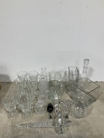 Crystal glass decanter, pitcher, vases, and more(11.5in.tallest)