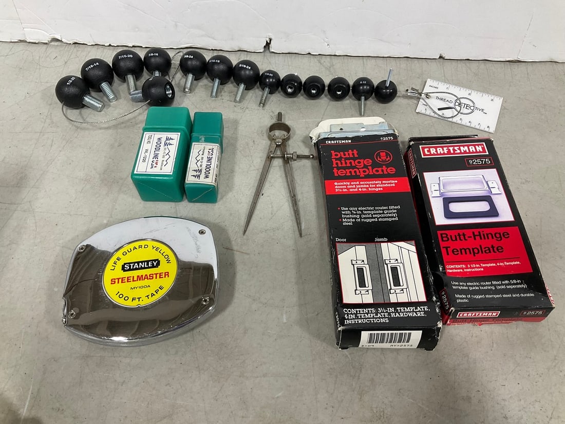 Stanley steelmaster 100ft.tape, butt hinge templates, and more (1 of 1)