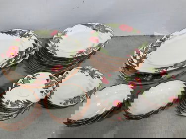 Stangl pink cosmos set(plates, bowls, platter, and more)