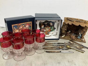 Various Glasses, Snowman Figure, Vintage Utencils, and more