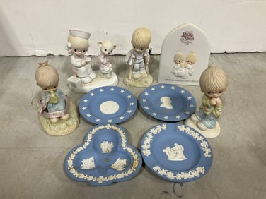 Wedgwood Ceramic Plates, Precious Moments Ceramic Figures (Tallest - 5.5in)