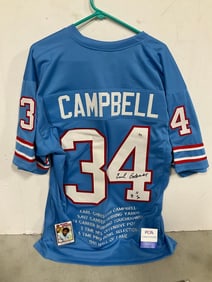 Houston Oilers Earl Campbell Stat Jersey - PSA 'auto' with card and inscriptions (Size: XL)