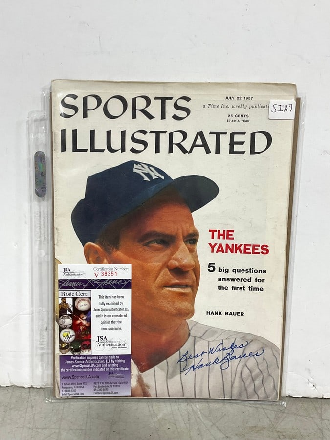 1957 Sports Illustrated Magazine Autographed by Hank Bauer with JSA Cert.: 1957 Sports Illustrated Magazine Autographed by Hank Bauer with JSA Cert.