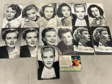 Vintage black and white portrait prints with signatures and 1961 Ralph Terry card