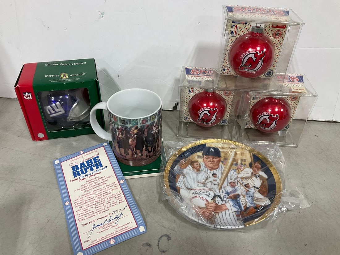 VArious sports ornaments, Babe Ruth collectible plate, and more (1 of 1)