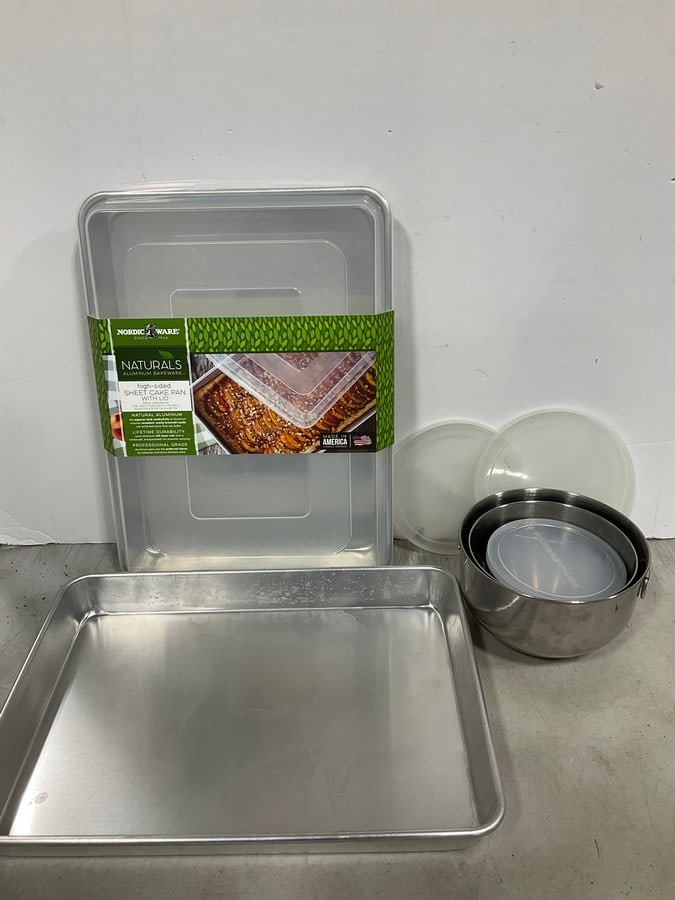 Farberware stainless steel mixing bowls and Nordicware pans(one with lid) (1 of 1)