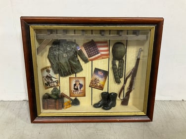 Vintage GI-Joe Accessories in Shadow Box (11.5inx13.5in)