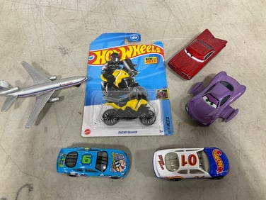 HotWheels Ducati DesertX bike(new in package), diecast airplane, and other toy cars
