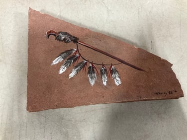 Vintage 1995 native american hand painted art on stone signed piece