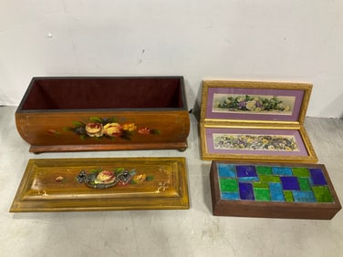 Vintage Handpainted Wooden Box, Stained Glass Decor Box , and more