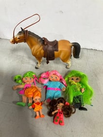 Vintage Flatsy Dolls, and Horse Figure