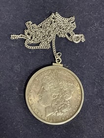 1890 Silver Dollar with Silver Chain