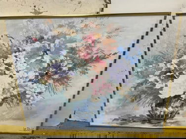 Framed and signed floral painting(40.5in.x50in.)