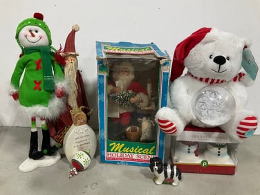 Musical Holiday Scene *new in box*, Holiday Pepper/Salt Shaker, Dolls, and more