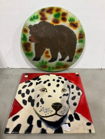 Ceramic Dog Plaque (12inx12in), and Metal Bear Artwork
