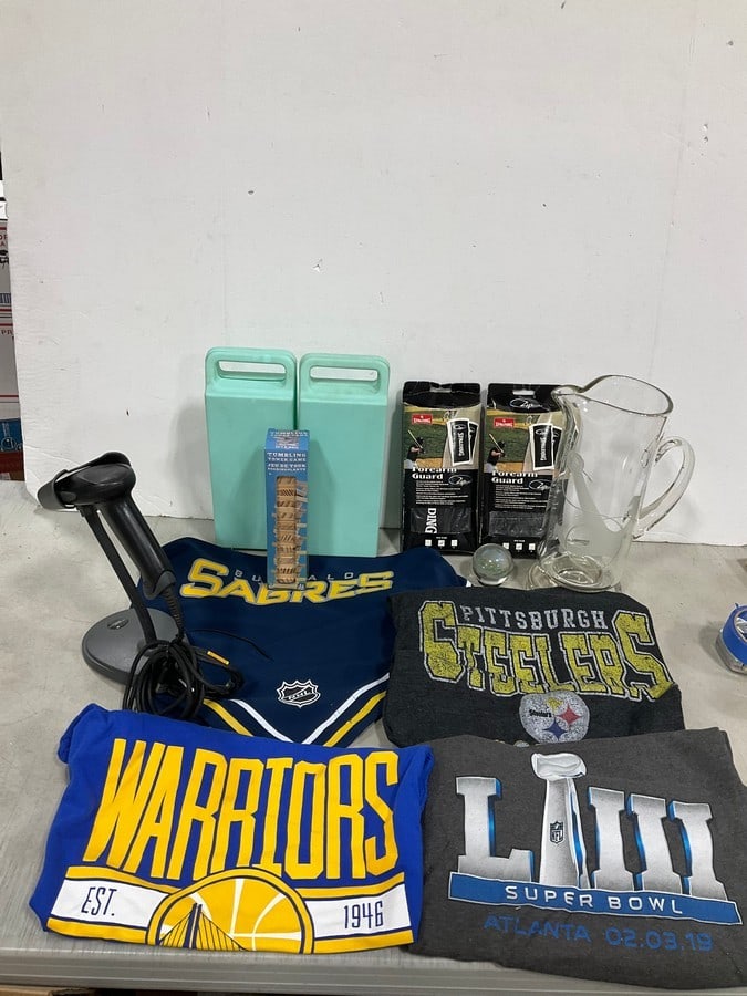 Glass Pitcher, Various Tshirts, Baseball Card Holders, Forearm Guards, and more: Glass Pitcher, Various Tshirts, Baseball Card Holders, Forearm Guards, and more
