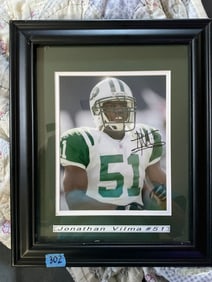 Framed Jonathan Vilma # 51 New York Jets signed and matted 14 x 17