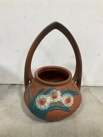 Roseville pottery basket(9.5in.tall)