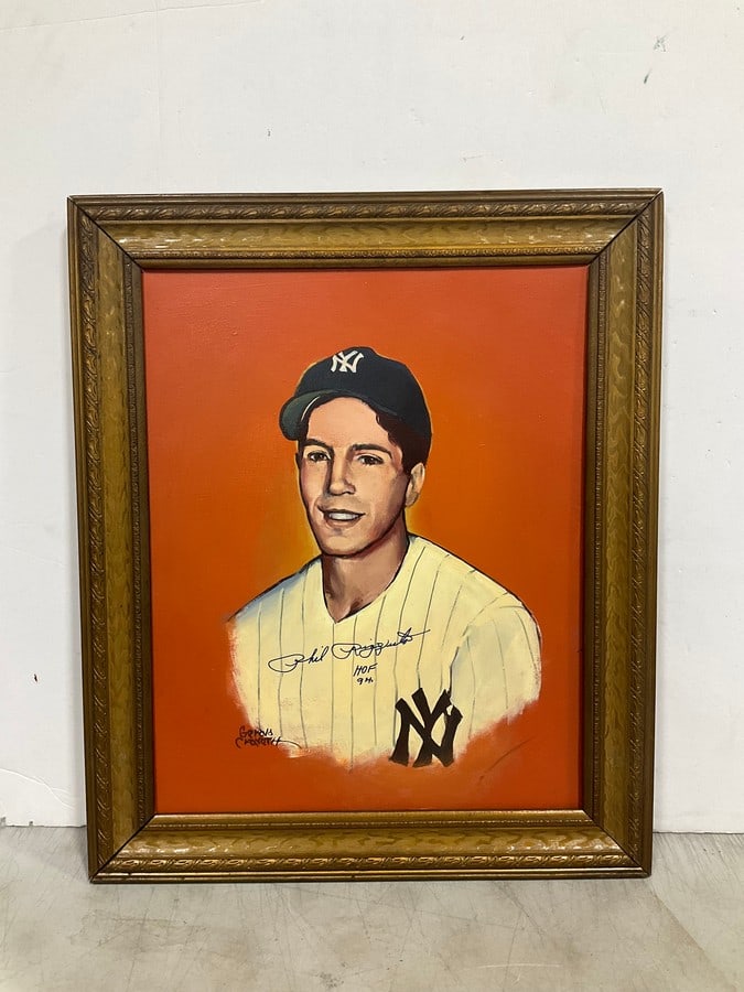 Framed and signed Phil Rizzuto painting(20.5in.x24.5in.): Framed and signed Phil Rizzuto painting(20.5in.x24.5in.)