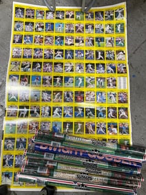 Sluggers posters, NY Mets poster, and Fleer 1991 uncut trading cards sheet(28.5in.x43.5in.)