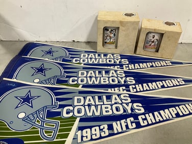 Vintage Dallas Cowboys banners(30in.long) and Marc McGwire/Vince Coleman mugs