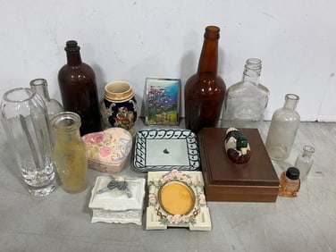 Various Glass Bottles, Trinket Boxes, and more