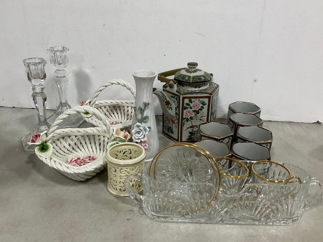 Glass Candle Holders, Ceramic Floral Baskets/Vase, Tea Set, and more (1 of 1)