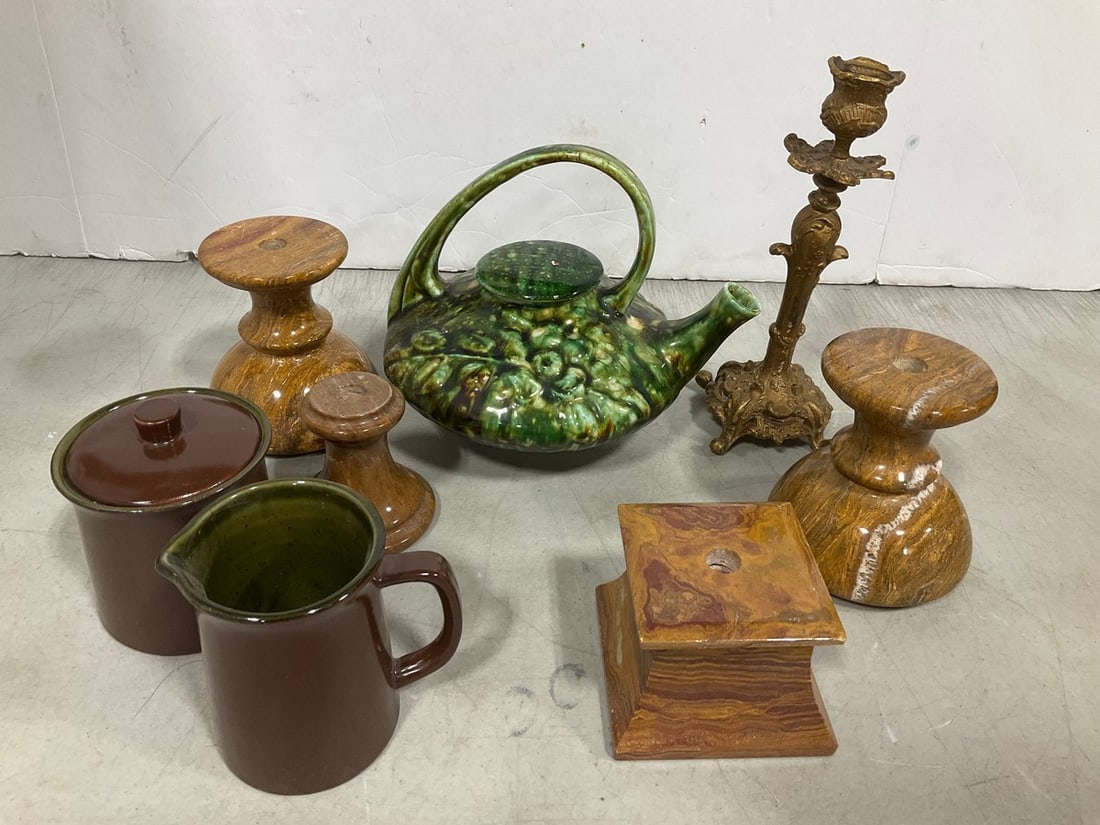 Marble Lamp Bases, Candle Holder (8.5in Tall), Roseville Teapot, and more (1 of 1)
