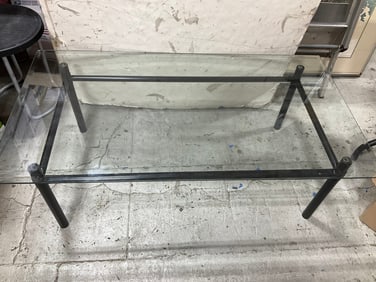 Glass table with black metal frame(16in.x50in.x27in.)