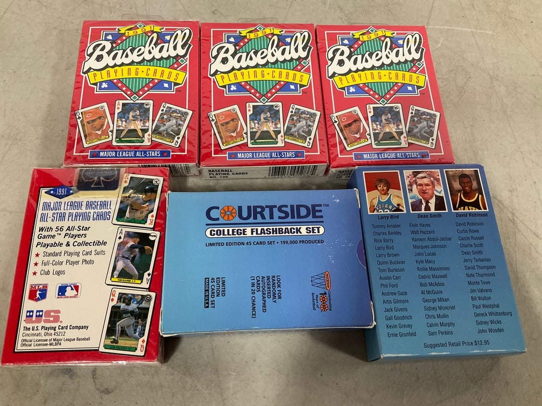 Vintage Courtside college flashback card sets and 1991 Major League All Stars playing cards: Vintage Courtside college flashback card sets and 1991 Major League All Stars playing cards