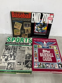 Various sports books(Topps baseball cards book, New York Times sports book, and more)