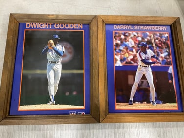NY Mets framed photographs Darryl Strawberry and Dwight Gooden(9.25in.x11.25in.)