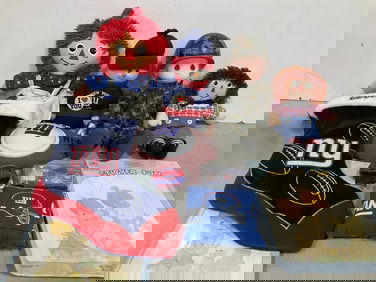 Precious Moments sticker fun books, Raggedy Ann dolls, and NY Giants items(camera, stocking,