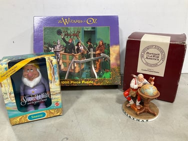 Vintage Wizard of Oz puzzle, Norman Rockwell Portrait of America statue(5in.tall), and Snow White