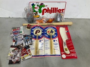 1992 hockey cards, Moe Berger Louisville Slugger bat(16in.long), and more
