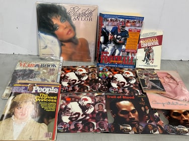 O.J. Simpson commemorative milk caps, Pro Football sports encyclopedia, 1991 Elizabeth Taylor